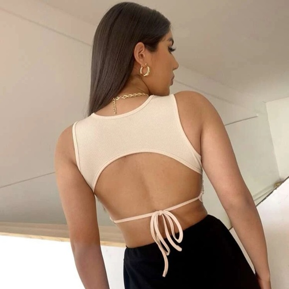 Tops - Tied backless rib-tank crop top